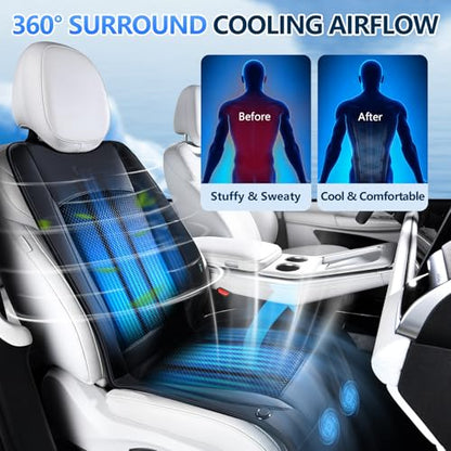 Upgraded Cooling Car Seat Cover Front Seat with Blowing&Suction, 12V-24V Ventilated Car Seat Cushion with 2 Turbo Fans, 3-Speed Adjustable Universal Fit Breathable Car Cushion for Summer Driving-Black - color: 2 Turbo Fans-Black