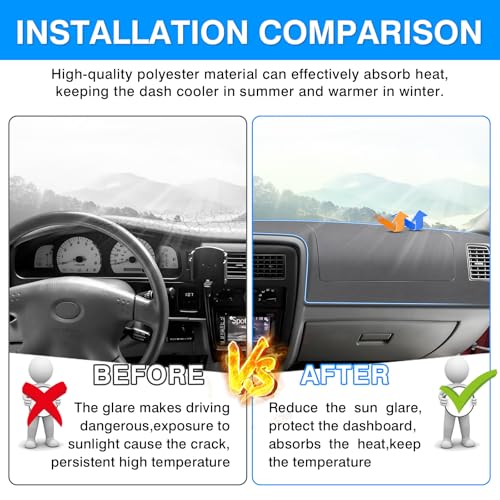 Autorder Gray Dashboard Cover Mat for Toyota Tacoma 1998-2004 Accessories Dash Cover Upgrade Polyester Dash Mat Sunshade Glare UV Rays Protector - size: Gray 1998-2004 Toyota Tacoma