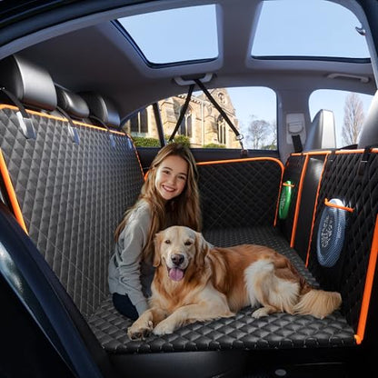 Back Seat Extender for Dogs - Large Space, Waterproof Dog Car Seat Cover for Back Seat with Hard Bottom Holds 420lbs, Upgraded Material Waterproof Pet Car Bed Dog Hammock for Car, SUV,Truck