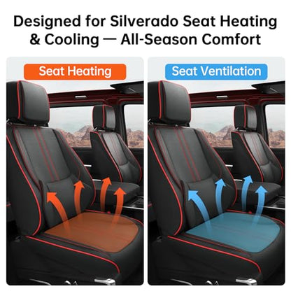 W&PMAX Custom-Fit Front Seat Covers for Chevy Silverado 1500 (2014–2019), Red Front Set, Waterproof Leather, Airbag Safe, Easy Install - color: Black&Red, size: Front Pair