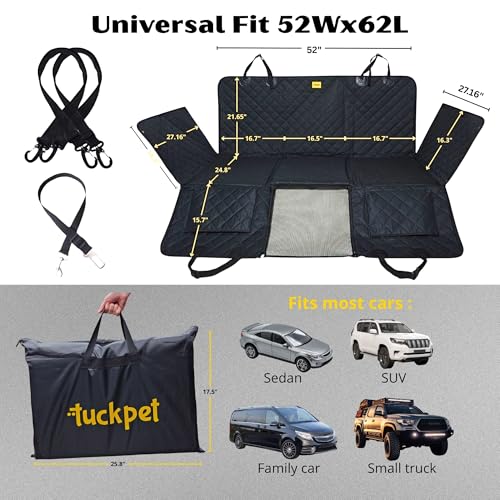 Dog Car Seat Cover for Back Seat with Hard Bottom, Waterproof Back Seat Extender, Upgraded Comfort Hammock, Anti-Scratch, Non-Slip, Easy to Clean, Supports up to 400lbs for Cars/SUVs/Small Truck