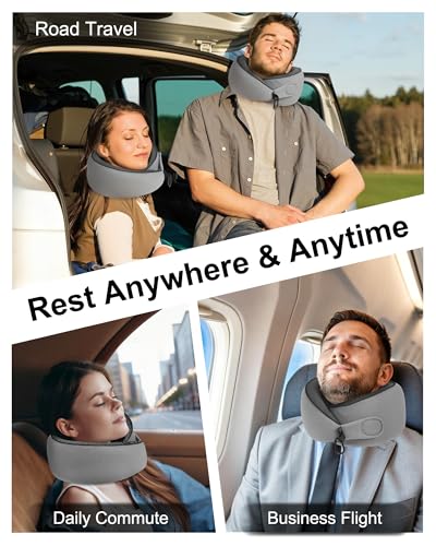 BeeVines Travel Pillow with Carry Case, Memory Foam Neck Pillows for Airplanes, 360° Wrap Around Support for Sleeping, Breathable & Washable Cover for Long Flights, Car & Train Traveling