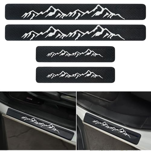 Universal Car Door Sill Protectors Mountain Car Accessories 4Pcs Carbon Fiber Vinyl Threshold Decorative Scuff Plate,Anti-Scratch, Anti-Dirty, Waterproof - color: door-mountain-white