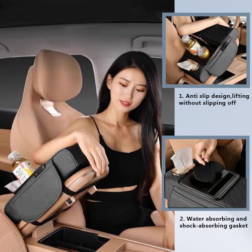 Funvalley Surperfect 5-in-1 Center Console Cover with Cup Holder & Phone Slot, Universal Car Armrest Cushion Organizer, Leather Armrest Cover for Car - style: Style-A
