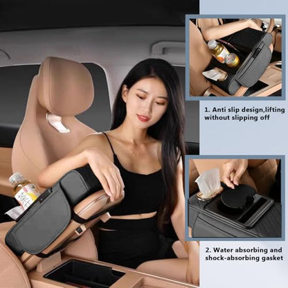 Funvalley Surperfect 5-in-1 Center Console Cover with Cup Holder & Phone Slot, Universal Car Armrest Cushion Organizer, Leather Armrest Cover for Car - style: Style-A