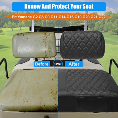 Golf Cart Seat Covers Front for Yamaha G2 G8 G9 G11 G14 G16 G19 G20 G22 Golf Carts Made Thick Premium Marine Leather with Custom Diamond Anti-Scratch/Anti-Fading/Easy to Install - style: Fit YAMAHA G2 G8 G9 G11 G14 G16 G19 G20 G22