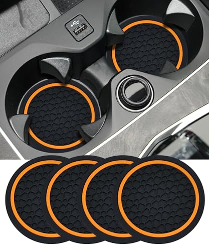 4PCS Car Coasters, Car Accessories Interior, 2.75 Inch Non-Slip Cup Holder Coasters, Black&Orange - color: Black&orange