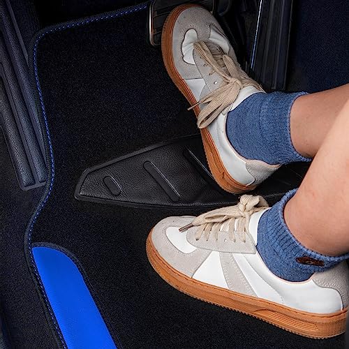 CAR PASS Rainbow Waterproof Universal Fit Faux Leather Car Carpet- Anti-Slip Nibbed Backing Floor Mats for SUV, Vans, Sedans, Trucks, Automotive Set of 4pcs (Black with Blue) - color: Blue