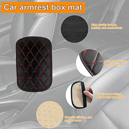 Auto Center Console Pad, PU Leather Car Center Console Box Cushion, Non Slip Soft Armrest Seat Box Cover, Waterproof Vehicle Armrest Protector for SUV, Truck, Car (Rhombic Lattice Black/Red) - color: Rhombic Lattice Black/Red