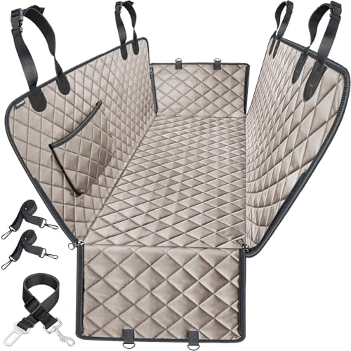 URPOWER Dog Car Seat Cover for Pets 100% Waterproof Seat Cover Hammock 600D Heavy Duty Scratch Proof Nonslip Durable Soft Back Seat Covers for Full Size Trucks - color: Khaki, size: XL - 60" Length