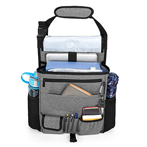 LUXJA Car Front Seat Organizer with Cover and Laptop Sleeve, Car Seat Organizer with Back Adjustable Straps, Gray - color: Gray