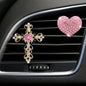 2PCS Bling Cross & Heart Car Dashboard Air Vent Trim Clip, Sparkly Rhinestone Car Air Vent Clips, Diamond Auto Diffuser Charm Clip, Auto Interior Decoration Accessory for Women Girls (Pink) - size: Pink