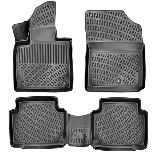 RizLiner Hyundai Santa FE 2021-2023 (No Hybrid Models) Floor Mats 3D Custom Fit Compatible with Santa FE Rubber Car Mats Laser Measured Floor Liners All Weather Waterproof Odorless (Front & Rear) - size: Santa Fe 2021 - 2023