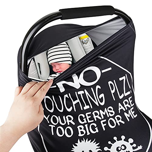 Metplus Car Seat Cover Baby, No Touch Sign Carseat Canopy, Nursing Breastfeeding Covers, Stretchy Universal Fit, Multi-Use for Stroller/Shopping Cart/High Chair, Gender Neutral Shower Gift - color: Black Bacteria