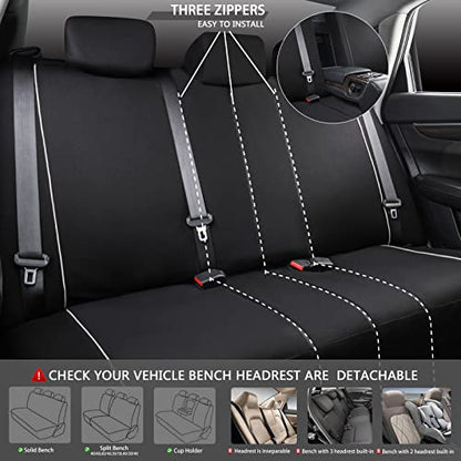 CAR-GRAND Modern Stylish Strips Piping Cloth Automotive Seat Covers Full Set,Universal Fit 90%(SUV,Truck,Sedan) Air Compatible with 3 Zipper Bench Design (Black-Gray) - color: Black-Gray