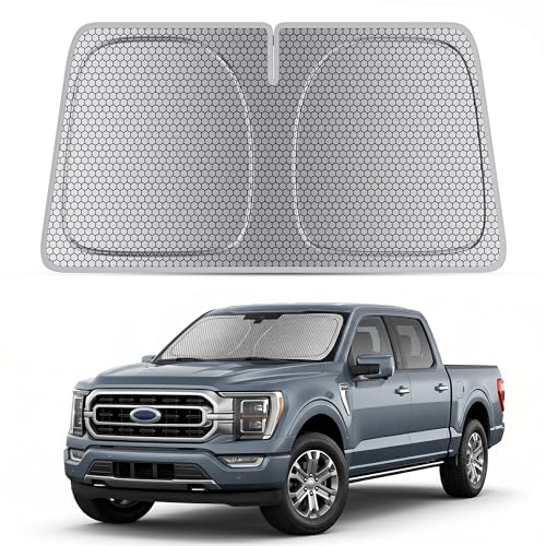 helloleiboo Windshield Sun Shade for Ford F-150 & Toyota Tundra 2021-2026 Graphene Honeycomb Heat Shield with UV Protection Foldable Custom Fit Front Window Sunshade Silver 69" x 35" - size: For Ford F-150 & Toyota Tundra (2021-2026)