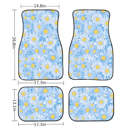 Daisy Car Rubber Floor Mat 4PCS, Blue Flower Field Front and Rear Mats, Countryside Fresh Flower Non-Slip Floor Mats Heel Pad Fit for SUV Van Truck Car - color: Blue Daisy Flower Field
