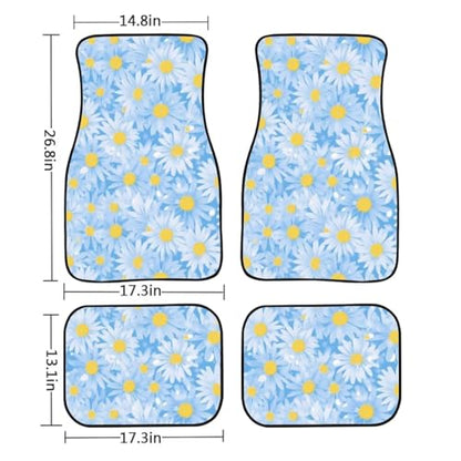 Daisy Car Rubber Floor Mat 4PCS, Blue Flower Field Front and Rear Mats, Countryside Fresh Flower Non-Slip Floor Mats Heel Pad Fit for SUV Van Truck Car - color: Blue Daisy Flower Field