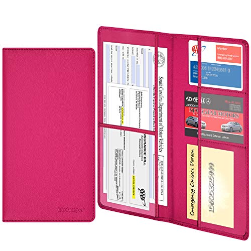 Wisdompro Car Document Holder Organiser, PU Leather Vehicle Insurance and Registration Holders Wallet Case for ID Card, Driving Licence, Key Contact Information Cards - color: Light Hot Pink