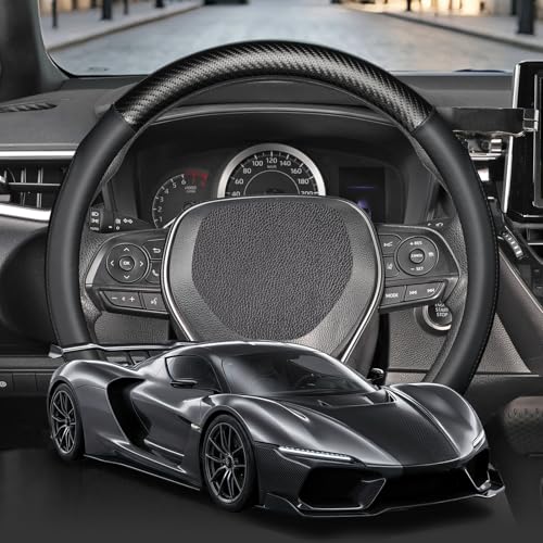 SEG Direct Car Steering Wheel Cover Standard Medium Size 14 1/2-15 inch, Non-Folding Packaging, Heavy Duty, Non-Slip, Black Microfiber Leather with Carbon Fiber Pattern - color: 1. Black with Carbon Fiber Pattern, size: Standard size[14 1/2''-15'']