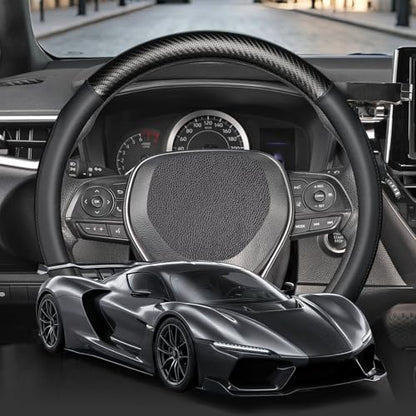 SEG Direct Car Steering Wheel Cover Standard Medium Size 14 1/2-15 inch, Non-Folding Packaging, Heavy Duty, Non-Slip, Black Microfiber Leather with Carbon Fiber Pattern - color: 1. Black with Carbon Fiber Pattern, size: Standard size[14 1/2''-15'']