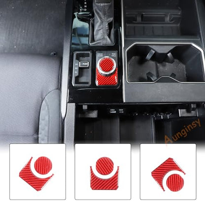 Aunginsy Drive Control Mode Trim Sticker Compatible with Tundra/Sequoia 2022-2025 Center Console Multimedia Control Knob Switch Button Cover Sound Volume Knob Decoration Carbon Fiber Accessories - size: Multimedia Knob Switch Circle Trim
