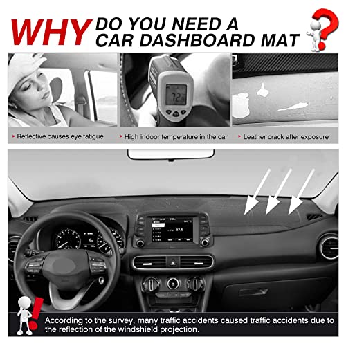 Autorder Dashboard Cover Mat for Hyundai Kona 2018-2021 2022 2023 Accessories Dash Cover Flannel Dash Mat Sunshade Glare UV Rays Protector (Without Hud) - size: 2018-2023 Hyundai Kona
