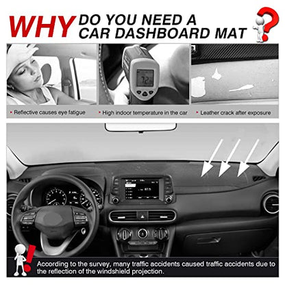 Autorder Dashboard Cover Mat for Hyundai Kona 2018-2021 2022 2023 Accessories Dash Cover Flannel Dash Mat Sunshade Glare UV Rays Protector (Without Hud) - size: 2018-2023 Hyundai Kona
