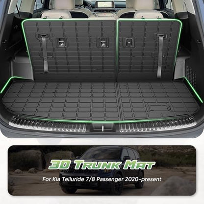 Cartist Cargo Mat & Backrest Mat Fits for Kia Telluride 2020 2021 2022 2023 2024 2025 (7/8 Passenger) All Weather TPE Trunk mat for Telluride Car Accessories for Telluride 2020-2025 - size: 4)Kia Telluride (7/8 Seats)【20-25】