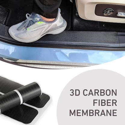 4 PCS Car Door Sill Protectors, Carbon Fiber Anti-Scratch Strip with Flat Shovel, Waterproof Door Threshold Protective Trim, Universal Self-Adhesive Exterior Accessory for Cars (Black)