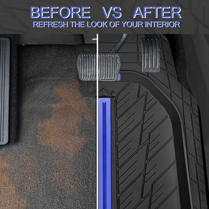 CAR PASS Tire Tread DeepDish Rubber Floor Mats for car Heavy Duty car mats All Weather, Universal XL~M Trim to Fit for Truck SUV Vehicle Automotive, Waterproof car mats 3 Piece(Blue Black) - color: Blue Black