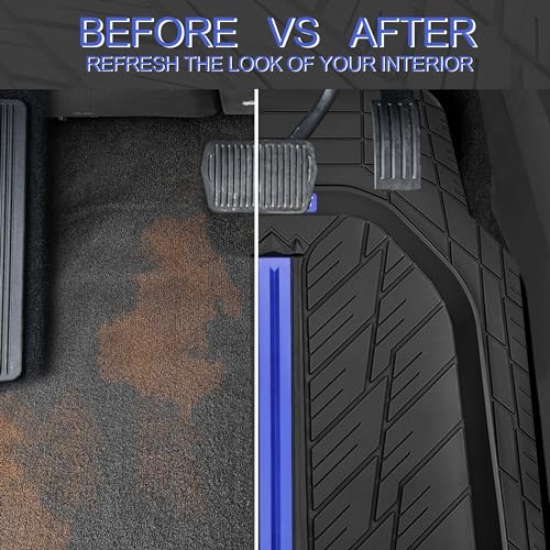 CAR PASS Tire Tread DeepDish Rubber Floor Mats for car Heavy Duty car mats All Weather, Universal XL~M Trim to Fit for Truck SUV Vehicle Automotive, Waterproof car mats 3 Piece(Blue Black) - color: Blue Black