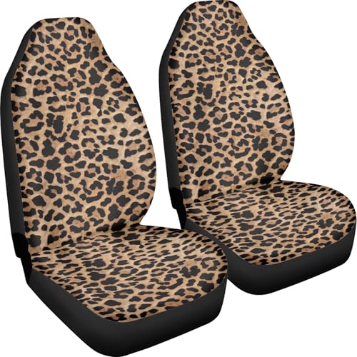 UNICEU Classic Brown Leopard Car Seat Covers Front Seats Only Set of 2, Soft Comfy Vehicle Seat Protector Covers, Animal Wild Cheetah Design Auto Bucket Seat Covers, Universal