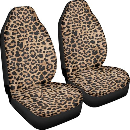 UNICEU Classic Brown Leopard Car Seat Covers Front Seats Only Set of 2, Soft Comfy Vehicle Seat Protector Covers, Animal Wild Cheetah Design Auto Bucket Seat Covers, Universal