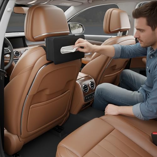 Upgraded Car Tissue Holder, Premium PU Leather Backseat Tissue Case Holder for 100-150 Regular Size Tissues,Foldable Tissue Holder 9.45 × 5.24 × 3.54 in, Black