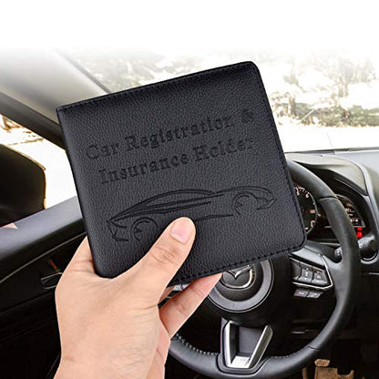 Car Registration and Insurance Holder, Vehicle Glove Box Car Organizer Men Women Wallet Accessories Case for Cards, Essential Document, Driver License, Black - color: Black