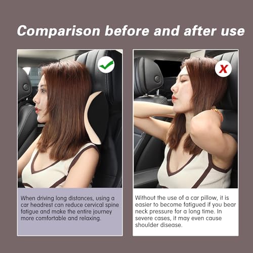 Make Restful Car Headrest Pillow, Car Pillow for Driving with Adjustable Strap, Breathable Removable Cover & Ergonomic Design - Softness Travel Car Neck Support Pillow(Beige, 1PC)
