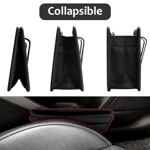 Accmor Collapsible Car Trash Can, Leather Vehicle Garbage Organizer Bin Holder with One Roll Trash Bag, Foldable Hanging Mini Cars Storage Bag Container for Auto, SUV (Black)