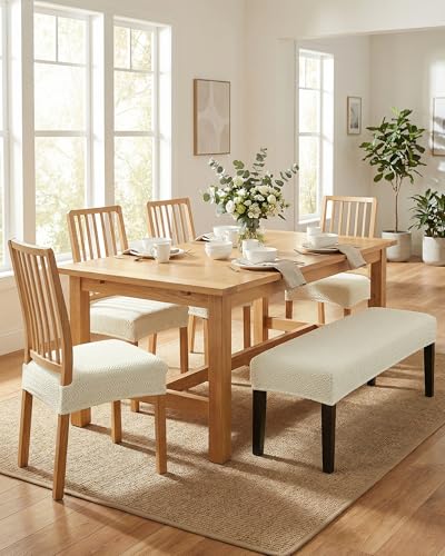 CRFATOP Jacquard Dining Room Chairs Seat Covers Set of 4 with Soft Bench Chair Cover Stretch Kitchen Chair Slipcover Washable Seat Cushion Slipcover Protector for Hotel Ceremony Banquet Wedding,B19 - color: Jacquard B19