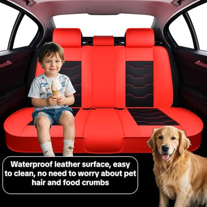 Red Car Seat Covers for Suvs, Sedans, and Pickup Trucks Protect and Upgrade Your Vehicle's Interior Waterproof Leather 5-Piece Complete Set Compatible with Airbags Easy to Install and Clean - color: Red & Black