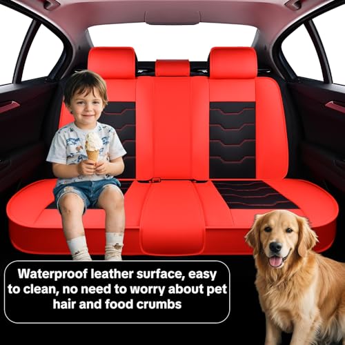 2007-2025 Car Seat Cover for Nissan Sentra, Red Car Seat Covers, Waterproof PU Leather, Full Set of 5 Seats, Wear Resistance, Easy to Clean and Install, Suitable for All Seasons - color: Lite_Red