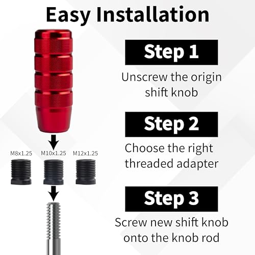 ecocstm Car Shifter Knob, Aluminum Gear Shift Style Knobs, Car Accessories 3.74" Red Shift Knob with 3 Threaded Adapters M8 M10 M12 x 1.25 Fit Universal Manual Transmission, Automotive, Trucks - color: Red
