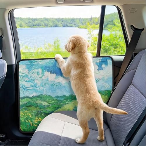 Green Wheat Fields Car Door Protector from Dog Scratching Van Gogh Car Protector for Dogs Pet Car Door Cover Waterproof Vehicle Interior Guard, Universal Fit for SUV Truck - color: Green Wheat Fields