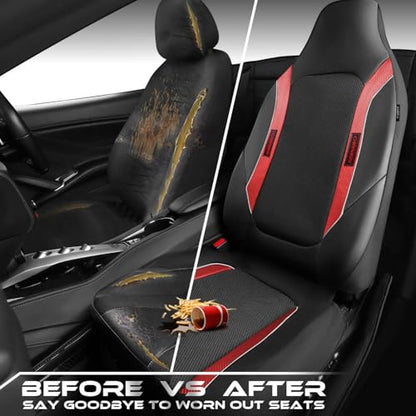 CAR PASS Sporty High Back 3D Oxford Waterproof Car Seat Cover Two Front, Universal Carbon Fiber Leather Bucket Seat Cover All Weather, Airbag Compatible Fit Sports Car SUV Sedan Truck Black Red - color: Black Red