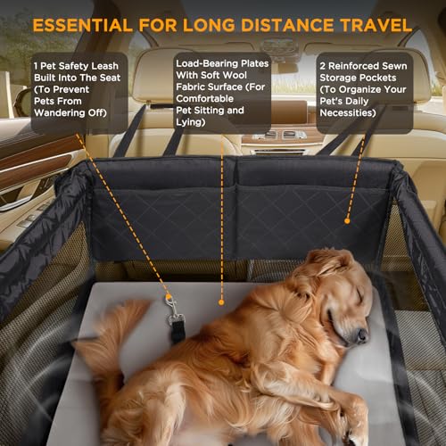 Back Seat Extender for Dogs,Hard Bottom Dog Car Seat Cover for Back Seat Holds 400lbs,Waterproof Anti-Scratch PU Leather Backseat Extender for Dogs,Dog Hammock for Car SUV Truck