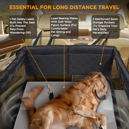 Back Seat Extender for Dogs,Hard Bottom Dog Car Seat Cover for Back Seat Holds 400lbs,Waterproof Anti-Scratch PU Leather Backseat Extender for Dogs,Dog Hammock for Car SUV Truck