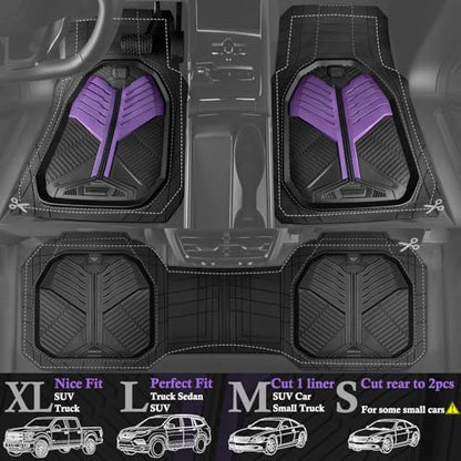 CAR PASS Heavy Duty Rubber Car Mats, Deep-Dish Car Floor Mats All Weather, Universal Two-Tone Trim-to-Fit for SUVs Trucks Sedans, Waterproof Anti-Slip, 3 Pieces V12 Black and Metallic Purple - color: Black and Purple