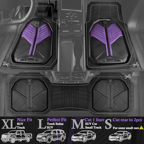 CAR PASS Heavy Duty Rubber Car Mats, Deep-Dish Car Floor Mats All Weather, Universal Two-Tone Trim-to-Fit for SUVs Trucks Sedans, Waterproof Anti-Slip, 3 Pieces V12 Black and Metallic Purple - color: Black and Purple