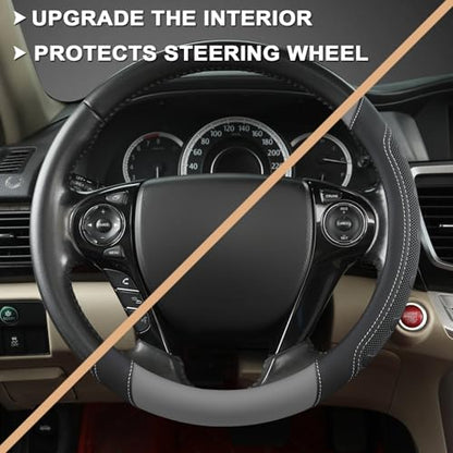 GIANT PANDA Microfiber Leather Steering Wheel Cover for Honda Accord,Civic,CR-V,HR-V,Pilot(Black+Gray-Standard Size)