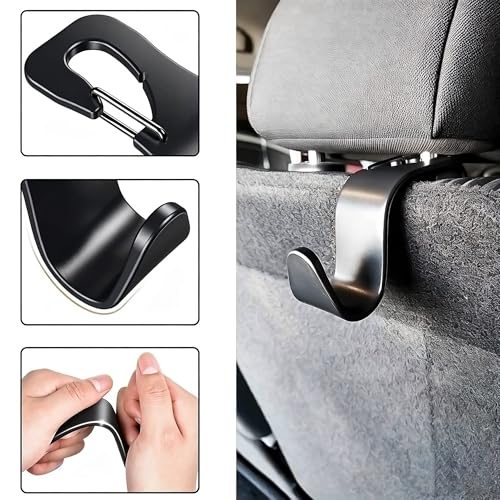 Car Seat Hooks 4 Pack, Headrest Hooks for Purses Groceries Bags with Metal Lock, Car Purse Holder Seat Back Storage Hooks